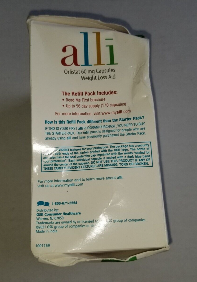 alli Orlistat 60 mg Capsules Weight Loss Aid, 170 Capsules Refill Pack