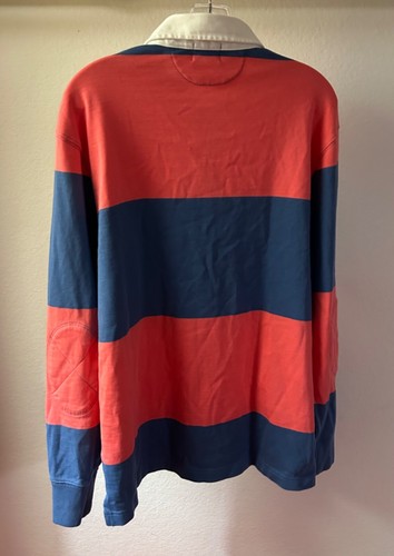 J. CREW Men's RUGBY Shirt Blue Coral STRIPED sz MEDIUM 'Elbow Patches' collar - Picture 6 of 9