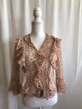 70s vintage romantic ruffles blouse , sheer ruffle blouse
