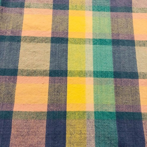 Madras karierte rechteckige Tischdecke Baumwolle 58 Zoll x 92 Zoll blau, grün, gelb & rosa - Bild 4 von 5