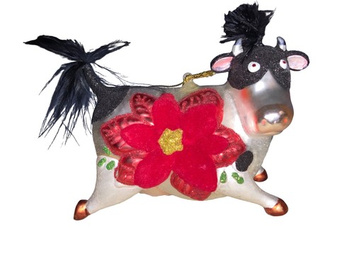 Christmas Cow ornament with Poinsettia - Picture 1 of 11