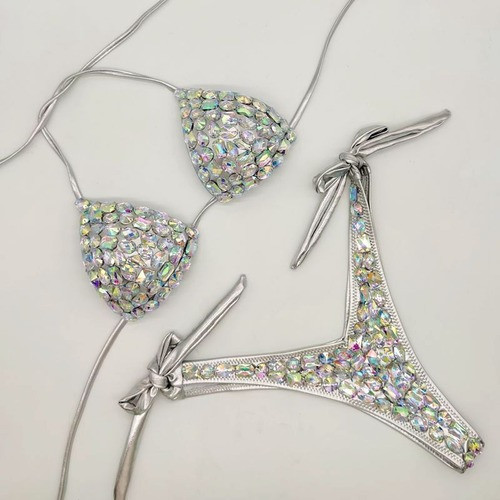Conjunto de bikini de diamantes traje de baño vendaje push up estrás piedras brillantes traje de baño - Imagen 11 de 28