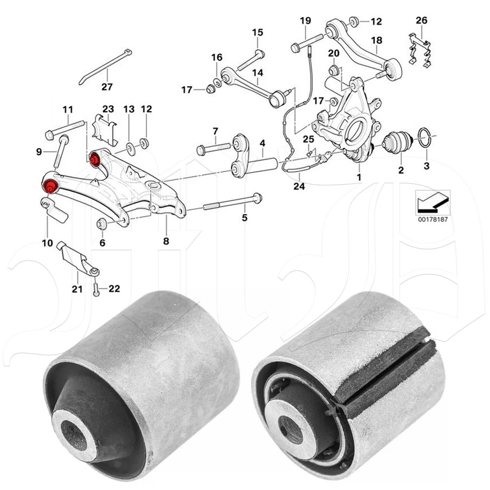 REAR AXLE LOWER TRAILING SWING ARM BUSH BUSHES SET FOR BMW 5 7 SERIES E39 E38 - Image 3 of 4