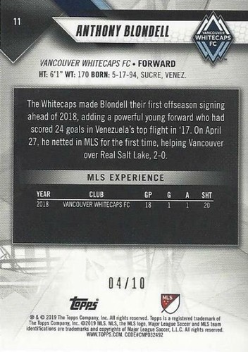 2019 Topps Major League Soccer Red Parallel Serial Numbered to /10 (#1 - #20) - Picture 26 of 28