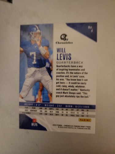 2023 Chronicles Draft Picks Will Levis Rookie Phoenix Silver Holo Titans #4 - Picture 3 of 3