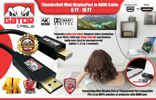 Mini DisplayPort DP Thunderbolt to HDMI Cable Adapter UHD 4K HD Video Audio 6FT - Picture 7 of 15