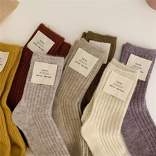 5Pairs Wool Warm Thick Crew Knit Fuzzy Cozy Women Casual Colors Boots Soft Socks