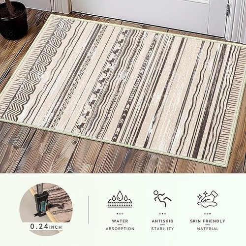 Washable Boho Front Door mat Outside Entrance 2x3 entryway 2’x3’ Boho Grey - Picture 2 of 7