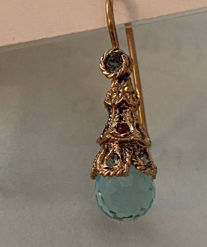Mia Fiore Rose 14K Gold Plated Bronze Aqua Crystal Earrings Brand New - Picture 3 of 3