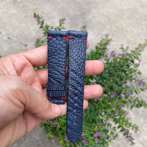 18/16mm Padded  Blue  Genuine OSTRICH Leg LEATHER SKIN WATCH STRAP BAND - Picture 9 of 15