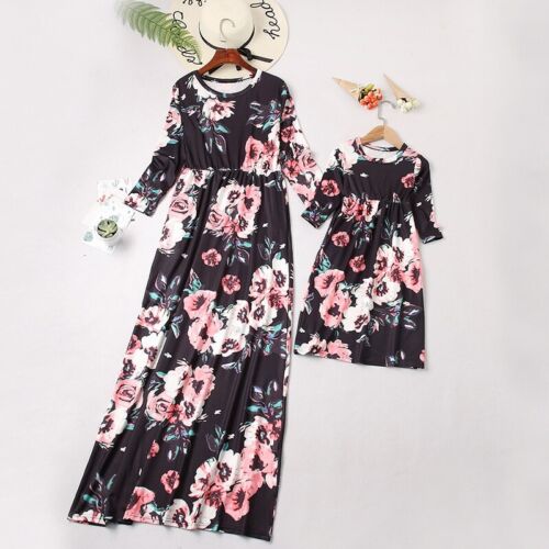 Mother Daughter Long Dress Family Matching Clothes Mom Baby Girl & Woman Outfits - Picture 10 of 14