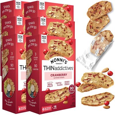 6 Pack Almond Thin Cookies Cranberry Biscotti Real Almonds Kosher Treats