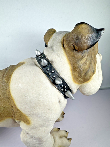 Large Life Like British Bulldog Figurine Brown&White With Studded Collar Free PP - Picture 12 of 24