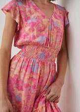 Rails Chic Dress Tara Floral Print Mini Pink Dress New Size Small Smocked Waist