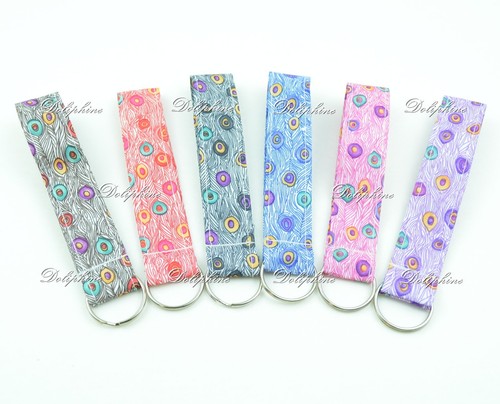 Peacock Print Fabric Wristlet Key fob Key Chain - Picture 1 of 13