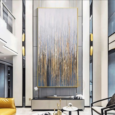 Hand Painted Abstract 3D Canvas Oil Paintings Wall Art Simple Lines Golden Oil