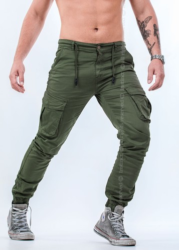 Pantaloni uomo con tasche laterali cargo multitasche tasconato zip lacci COTONE - Foto 15 di 31