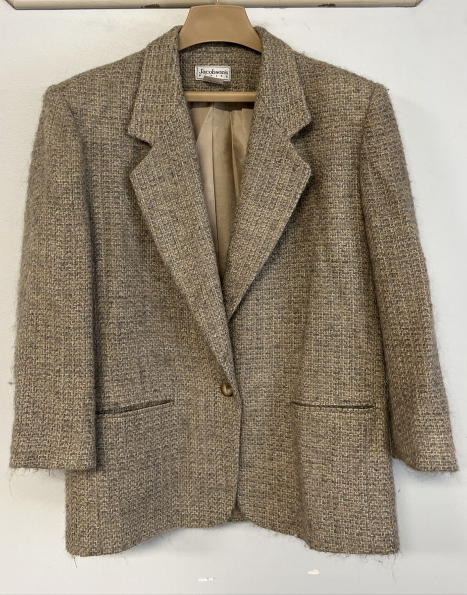 JOSEMOON WOOL TWEED JACKET美品 Jacobson's Beige Tan Tweed 8 Petite Blazer 100% Wool Made in
