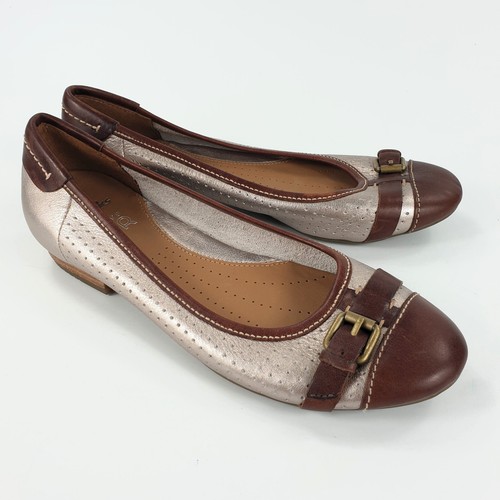 Clarks Ballet Flats Silver Brown Leather Size 3 - Picture 3 of 12