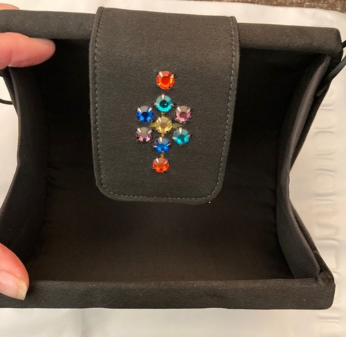 Borsetta da sera con strass matrimonio festa pochette nera tracolla vintage - Foto 4 di 5