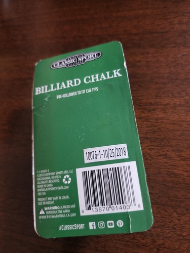 BILLIARD CHALK Classic Sport 6-PK Pre-Hollowed to Fit Cue Tips INCREASE CONTROL - Picture 2 of 2