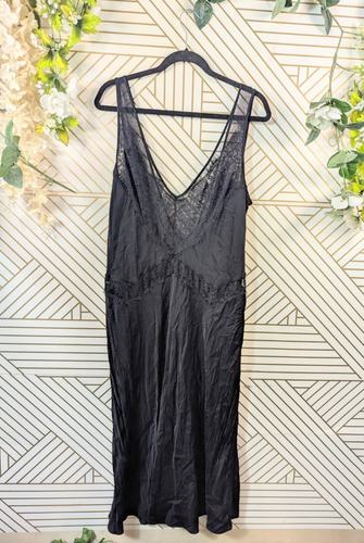 Anthropologie Women's The Cerise Black Maxi Dress Slip V-Neck Lace Size 1x - 第 2/7 張圖片