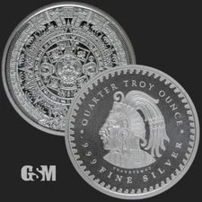 1/4 oz .999 Silver Aztec Calendar ROUND - Cuauhtemoc USA Made Round - IN STOCK
