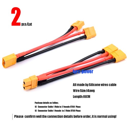 2pcs/Lot XT60 Parallel Connector Cable Y Splitter Male Female for Battery Drone - Picture 4 of 4