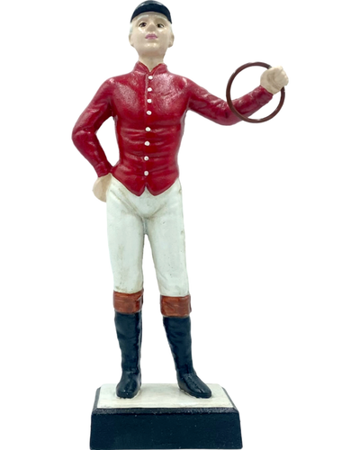Vintage Cast Iron Equestrian Red Jockey Statue 14"H - Picture 1 of 12
