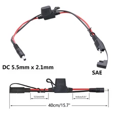14AWG DC 5.5 x 2.1mm to SAE Motorcycle Solar Panel Power Charger Cable with Fuse