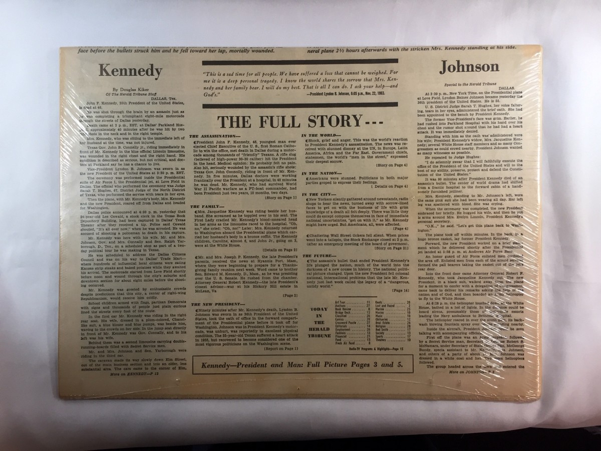 KENNEDY ASSASSINATED, NY HERALD TRIBUNE, NOV. 23, 1963, REPRINTED NEWSPAPER KENNEDY ASSASSINATED, NY HERALD TRIBUNE, NOV. 23, 1963, REPRINTED NEWSPAPER