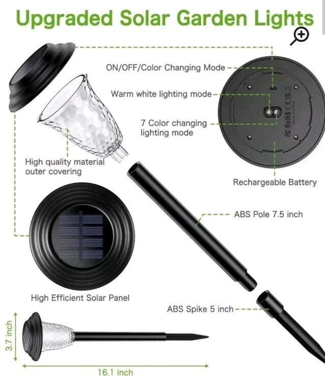 Juego de 8 luces exteriores con energía solar negras PVC 8 colores a prueba de heladas calor agua Foto 2 de 4