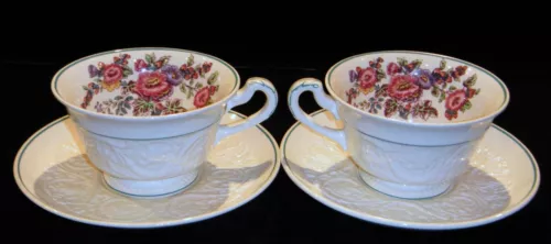 Vintage Wedgwood Patrician "Hollyhock" #AK8291 Footed Cup & Saucer Sets