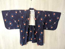 Japanese Kyoto Haori Vintage Kimono yukata Height31.49inch darkblue unisex used