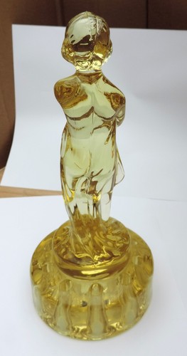 Vintage 8.5" Cambridge Glass Draped Lady Bashful Charlotte 10 Holes Flower Frog - Picture 5 of 8