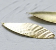 6 Pieces Raw Brass Waved Textured Oval Charm - 48.8x15.2mm (CW-4153C)