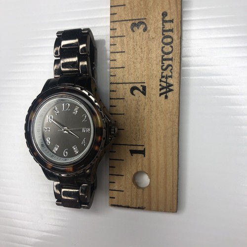X10 8406KMT S3612 Japan Stainless Gunmetal Tortoise Crystals Watch Untested - Picture 10 of 10