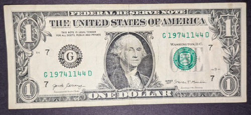 Date Time Year 1974 1144 Note Fancy Serial Number 2017 $1 US Paper Currency Bill - Picture 2 of 3