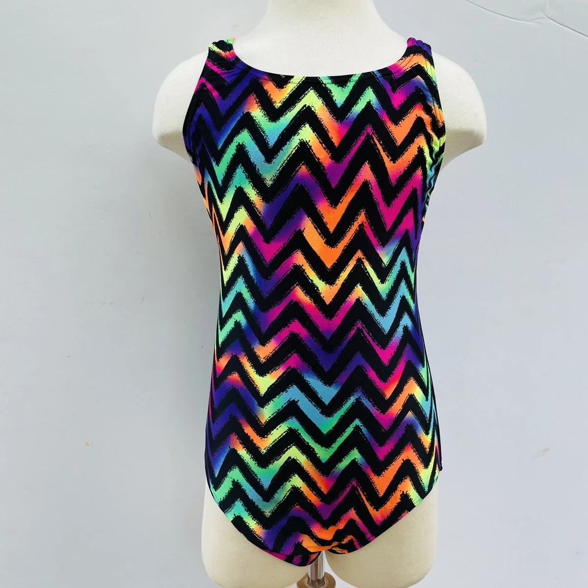 NEW Circo One Piece Swimsuit Size L Girls Rainbow Zigzag Strappy Colorful