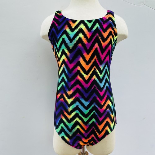 NEW Circo One Piece Swimsuit Size L Girls' Rainbow Zigzag Strappy Colorful - Picture 1 of 7