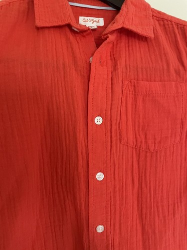 Boys New With Tags CAT & JACK Gauze Button Up Coral Orange SHIRT SIZE S 8 - Picture 5 of 10