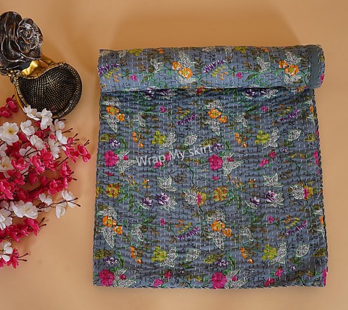 Bohemian Kantha Quilt Indian Handmade Quilt Throw Blanket Cotton Bedspread - Picture 30 of 67