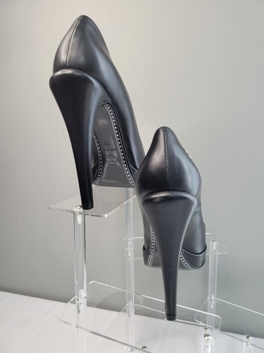 CHANEL klassische schwarze Escarpins silber Leder Cap Toe Pumps/Absätze/Schuhe Gr. 38 - Bild 8 von 12