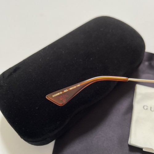 New in Case Original $495 GUCCI Sunglasses GG0061S 023 Round Gold Blue Metal - Picture 6 of 10