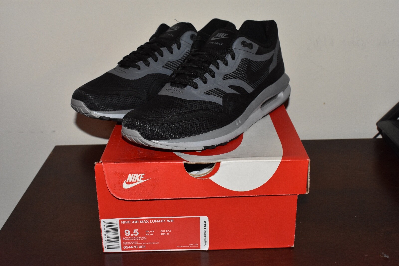 Nike Mens Air Max Lunar 1 Black Dark Grey, 654470 001, Running Shoes Sz 9.5 NDS Nike Mens Air Max Lunar 1 Black Dark Grey, 654470 001, Running Shoes Sz 9.5 NDS