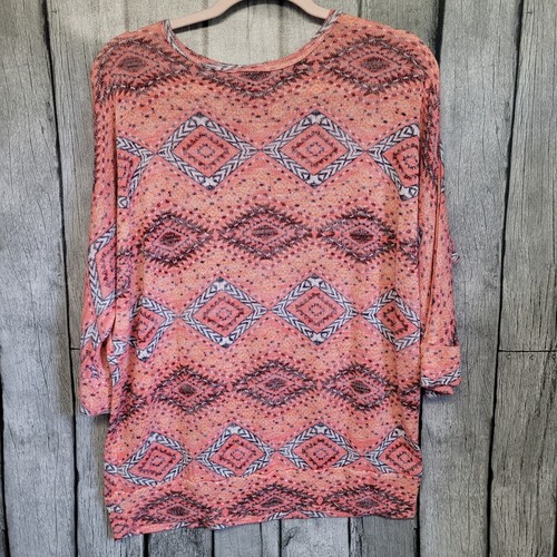 New Directions Weekend Top Coral Pink 3/4 Sleeve Scoop Neck Top - Picture 7 of 9