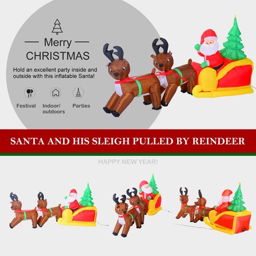 7ft Christmas Inflatable Santa Claus Sleigh Reindeer Outdoor Blow-Up Yard Decor - Picture 5 of 9