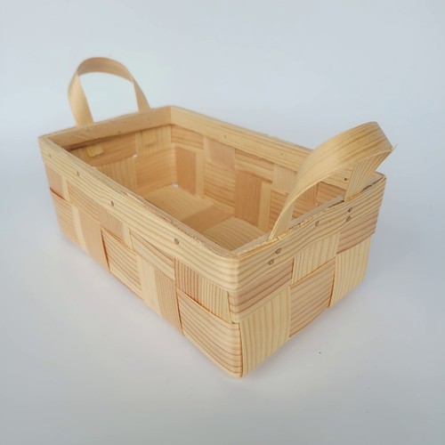 Wooden Basket with handles,  Handmade from pine shavings - Picture 1 of 4