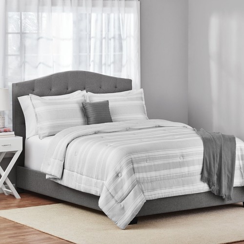 5pc Black and White Stripe Comforter Set Full/Queen Comforter Machine washable - Picture 10 of 12