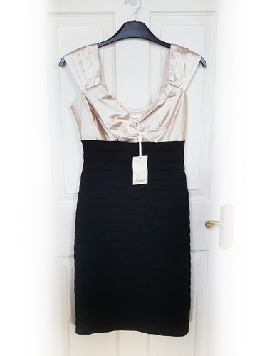 LINEA Black & Champagne Satin Tiered Skirt Evening Dress, size 10 - BNWT - Picture 5 of 7